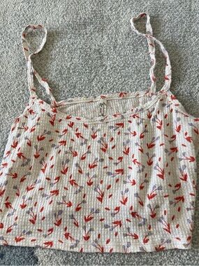 White Ribbed Floral Cami with Red & Lavender Sprigs